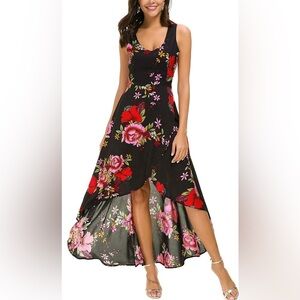 Kormei Womens Sleeveless Scoop Neck Floral Rayon Party Split Maxi Romper Dress